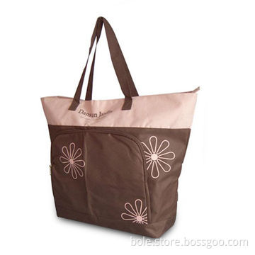 Polyester Shopping Bag with Zipper Opening, Large Outside Pocket and Zipper Inside Pocket